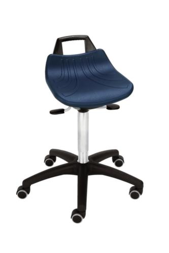 Tabouret pivotant, assise bleu, roulettes