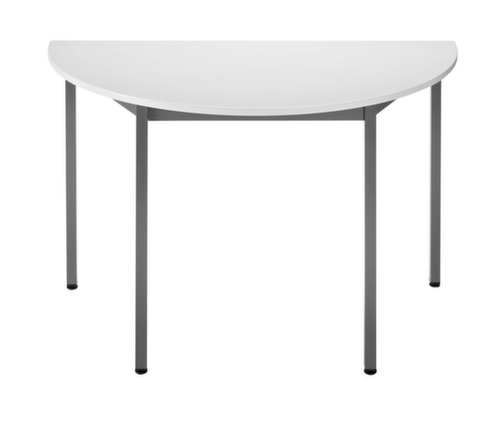 Table polyvalente semi-ronde tube carré, largeur x profondeur 1400 x 700 mm, panneau gris clair
