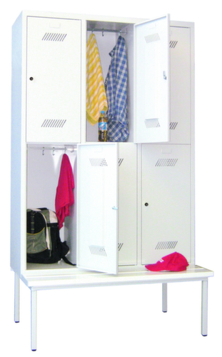 PAVOY Armoire vestiaire Basis gris clair avec banc + 3x2 compartiments, largeur de compartiment 400 mm