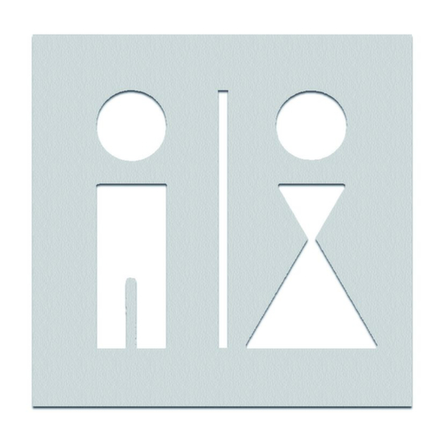 Plaque de porte avec pictogramme en acier inoxydable, « Toilettes séparées Femmes/Hommes »