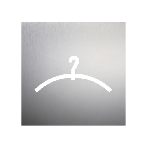 Plaque de porte avec pictogramme en acier inoxydable, « cintre »