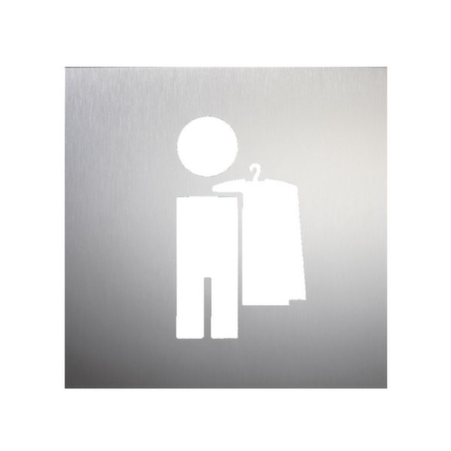 Plaque de porte avec pictogramme en acier inoxydable, « vestiaires »