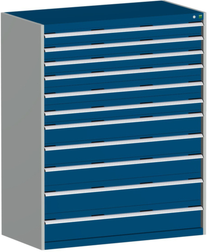 bott Armoire à tiroirs cubio surface de base 1300x650 mm, 11 tiroir(s), RAL7035 gris clair/RAL5010 bleu gentiane