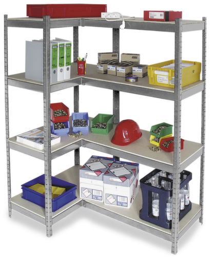 Rayonnage sans boulons à plateaux agglomérés avec 4 tablettes, hauteur x largeur x profondeur 1800 x 910 x 410 mm, 4 tablettes