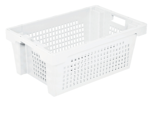 Conteneurs gerbables rotatifs Euronorm Parois + fond perforé, blanc nature, capacité 40 l