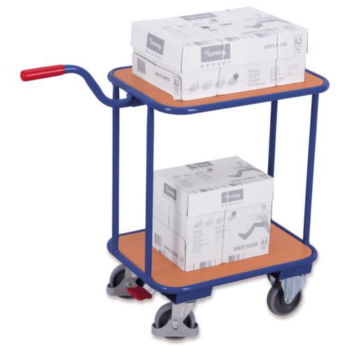 VARIOfit Rouleau à poignée avec 2 étagères en bois, force 200 kg, 2 roulettes pivotantes et 2 roulettes fixes