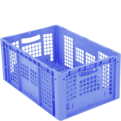 BITO Bac gerbable norme Europe avec double fond nervuré + parois + fond ajourés, bleu, capacité 51 l