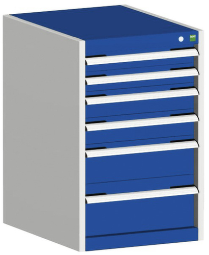 bott Armoire à tiroirs cubio surface de base 525x650 mm, 6 tiroir(s), RAL7035 gris clair/RAL5010 bleu gentiane