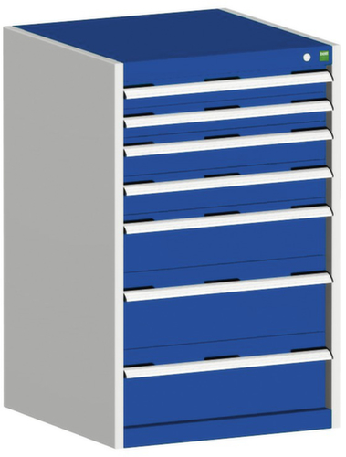 bott Armoire à tiroirs cubio surface de base 650x650 mm, 7 tiroir(s), RAL7035 gris clair/RAL5010 bleu gentiane