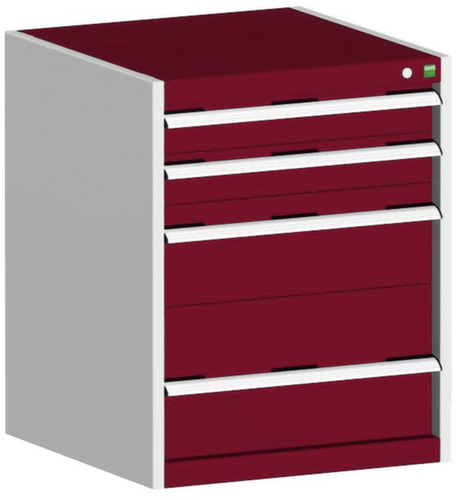 bott Armoire à tiroirs cubio surface de base 650x650 mm, 4 tiroir(s), RAL7035 gris clair/RAL3004 rouge pourpre