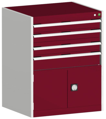 bott Armoire à tiroirs cubio surface de base 800x650 mm, 4 tiroir(s), RAL7035 gris clair/RAL3004 rouge pourpre