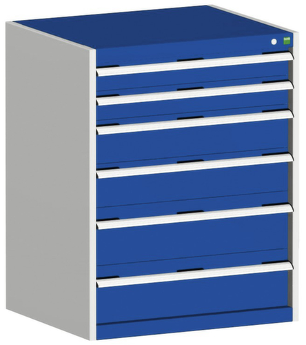 bott Armoire à tiroirs cubio surface de base 800x525 mm, 6 tiroir(s), RAL7035 gris clair/RAL5010 bleu gentiane