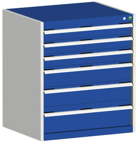 bott Armoire à tiroirs cubio surface de base 800x525 mm, 6 tiroir(s), RAL7035 gris clair/RAL5010 bleu gentiane