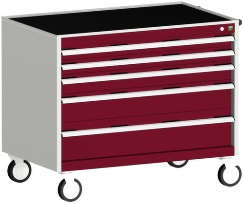 bott Armoire à tiroirs mobile cubio, 5 tiroir(s), RAL7035 gris clair/RAL3004 rouge pourpre