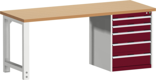 bott Établi modulable stationnaire cubio, 5 tiroirs, RAL7035 gris clair/RAL3004 rouge pourpre