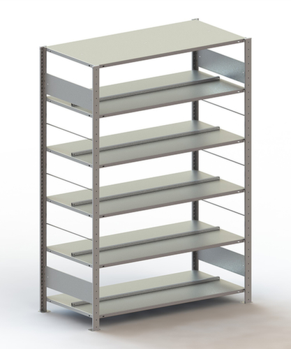 META Etagère à dossiers sans vis pour une utilisation des deux côtés, 6 tablettes, avec revêtement en zinc anti-corrosion