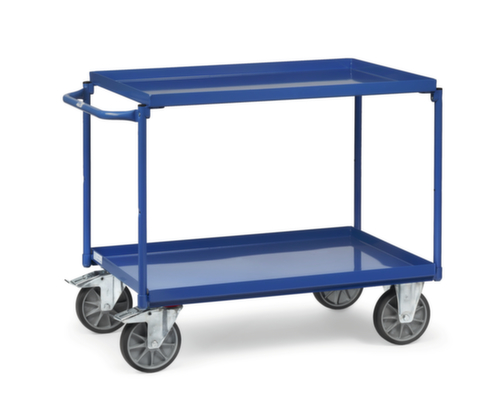 fetra Chariot à plateaux avec tablettes de rétention étanches à l'huile 1000x700 mm, force 400 kg, 2 plateaux