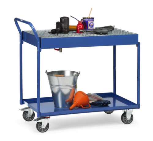 fetra Chariots de table avec bacs étanches à l'huile 1000x600 mm, force 300 kg, 2 plateaux