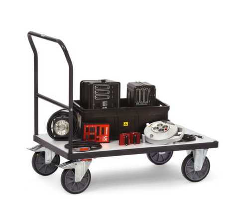 fetra Chariot avec barre de poussée ESD, force 600 kg, plateau longueur x largeur 1000 x 600 mm