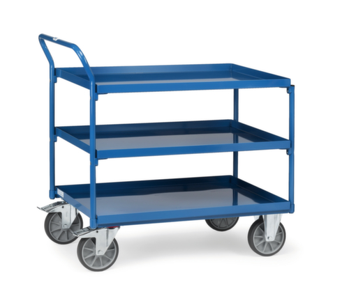 fetra Chariot à plateaux avec tablettes de rétention étanches à l'huile 1000x700 mm, force 400 kg, 3 plateaux