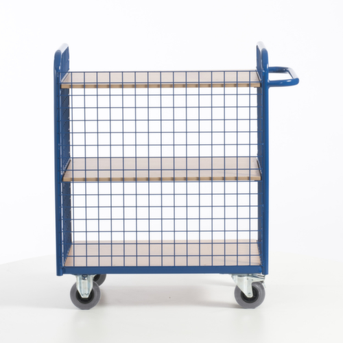 Rollcart Chariot de bureau avec 3 parois grillagées, force 150 kg, 3 plateaux
