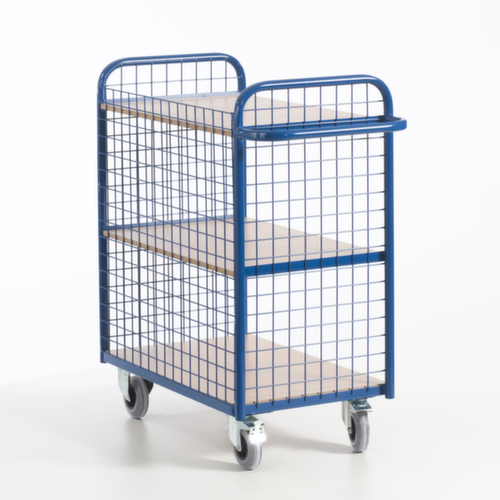 Rollcart Chariot de bureau avec 3 parois grillagées, force 150 kg, 3 plateaux