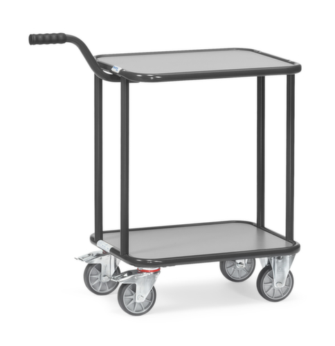 fetra Rouleau à poignée GREY EDITION avec 2 étagères en bois, force 250 kg, 2 roulettes pivotantes et 2 roulettes fixes