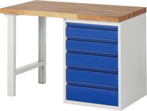 RAU Établi Basic avec soubassements, 5 tiroirs, RAL7035 gris clair/RAL5010 bleu gentiane