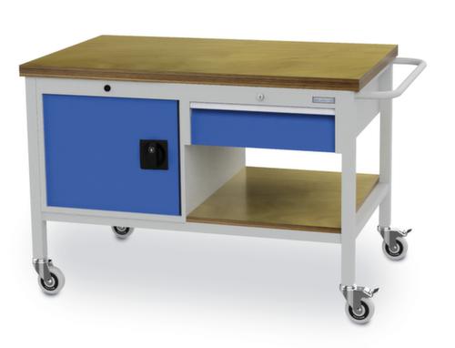 Bedrunka + Hirth Établi mobile, 1 tiroir, 1 armoire, 1 tablette, RAL7035 gris clair/RAL 5012 bleu clair