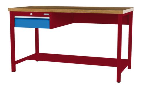 Bedrunka + Hirth Etabli avec plateau en hêtre massif Piétement en plusieurs couleurs, 1 tiroir, 1/2 tablette