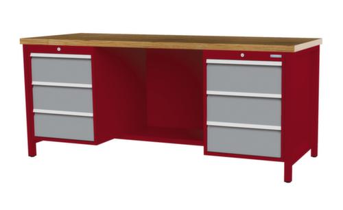 Bedrunka + Hirth Etabli avec plateau en hêtre massif Piétement en plusieurs couleurs, 6 tiroirs, 1/2 tablette