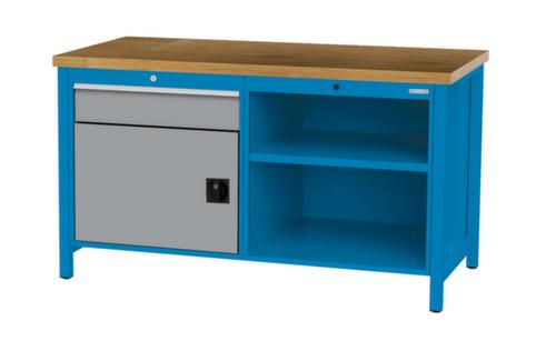 Bedrunka + Hirth Etabli avec plateau en hêtre massif Piétement en plusieurs couleurs, 1 tiroir, 1 armoire, 2 tablettes