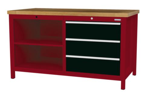 Bedrunka + Hirth Etabli avec plateau en hêtre massif Piétement en plusieurs couleurs, 3 tiroirs, 2 tablettes