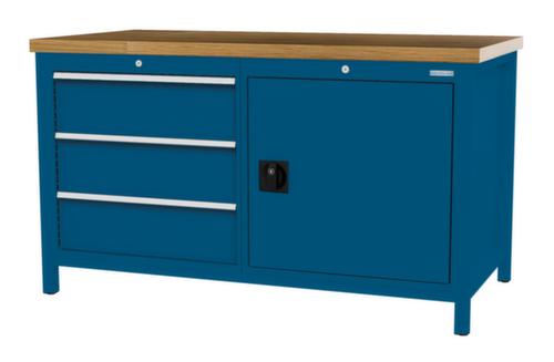 Bedrunka + Hirth Etabli avec plateau en hêtre massif Piétement en plusieurs couleurs, 3 tiroirs, 1 armoire