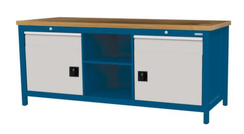 Bedrunka + Hirth Etabli avec plateau en hêtre massif Piétement en plusieurs couleurs, 2 tiroirs, 2 armoires, 2 tablettes