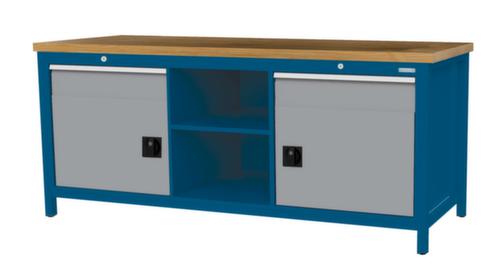 Bedrunka + Hirth Etabli avec plateau en hêtre massif Piétement en plusieurs couleurs, 2 tiroirs, 2 armoires, 2 tablettes