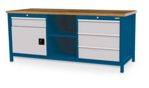 Bedrunka + Hirth Etabli avec plateau en hêtre massif Piétement en plusieurs couleurs, 3 tiroirs, 1 armoire, 2 tablettes