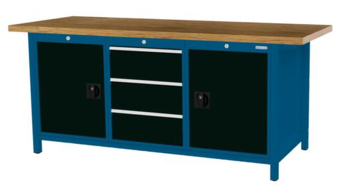 Bedrunka + Hirth Etabli avec plateau en hêtre massif Piétement en plusieurs couleurs, 3 tiroirs, 2 armoires