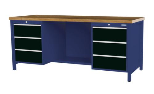 Bedrunka + Hirth Etabli avec plateau en hêtre massif Piétement en plusieurs couleurs, 6 tiroirs, 1/2 tablette