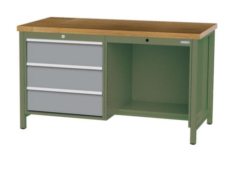 Bedrunka + Hirth Etabli avec plateau en hêtre massif Piétement en plusieurs couleurs, 3 tiroirs, 1/2 tablette