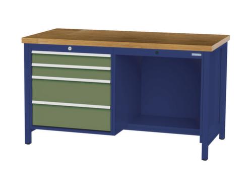 Bedrunka + Hirth Etabli avec plateau en hêtre massif Piétement en plusieurs couleurs, 4 tiroirs, 1/2 tablette