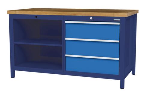 Bedrunka + Hirth Etabli avec plateau en hêtre massif Piétement en plusieurs couleurs, 3 tiroirs, 2 tablettes