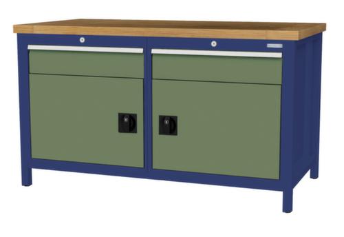 Bedrunka + Hirth Etabli avec plateau en hêtre massif Piétement en plusieurs couleurs, 2 tiroirs, 2 armoires