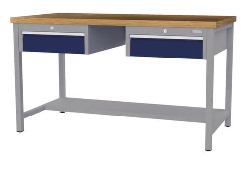 Bedrunka + Hirth Etabli avec plateau en hêtre massif Piétement en plusieurs couleurs, 2 tiroirs, 1/2 tablette