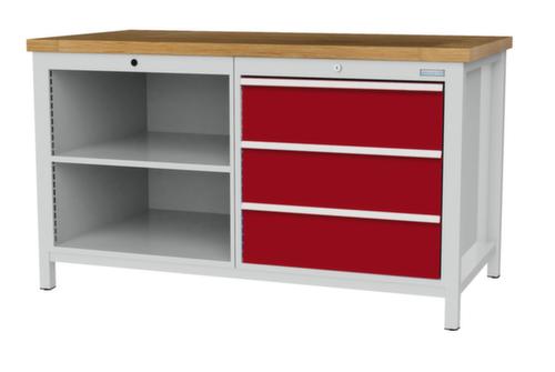 Bedrunka + Hirth Etabli avec plateau en hêtre massif Piétement en plusieurs couleurs, 3 tiroirs, 2 tablettes