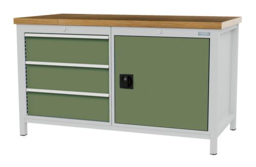 Bedrunka + Hirth Etabli avec plateau en hêtre massif Piétement en plusieurs couleurs, 3 tiroirs, 1 armoire