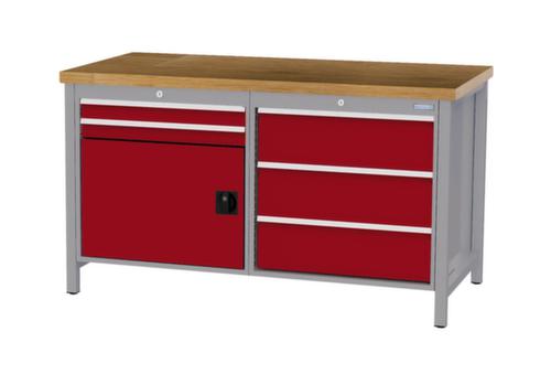 Bedrunka + Hirth Etabli avec plateau en hêtre massif Piétement en plusieurs couleurs, 5 tiroirs, 1 armoire