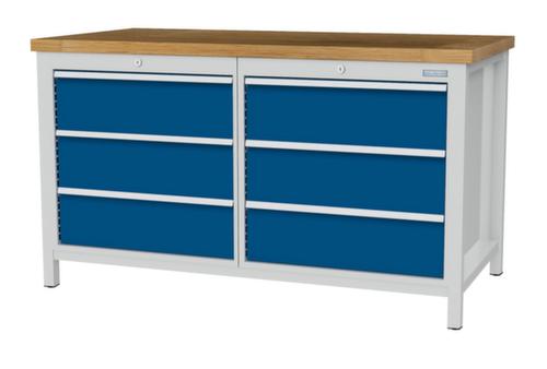 Bedrunka + Hirth Etabli avec plateau en hêtre massif Piétement en plusieurs couleurs, 6 tiroirs