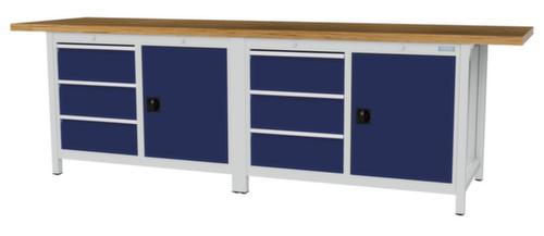 Bedrunka + Hirth Etabli avec plateau en hêtre massif Piétement en plusieurs couleurs, 6 tiroirs, 2 armoires