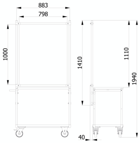 fetra Paroi de protection hygiénique pour servante d'atelier, hauteur x largeur 1410 x 916 mm